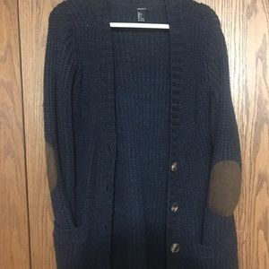 Navy patched sleeve cardigan